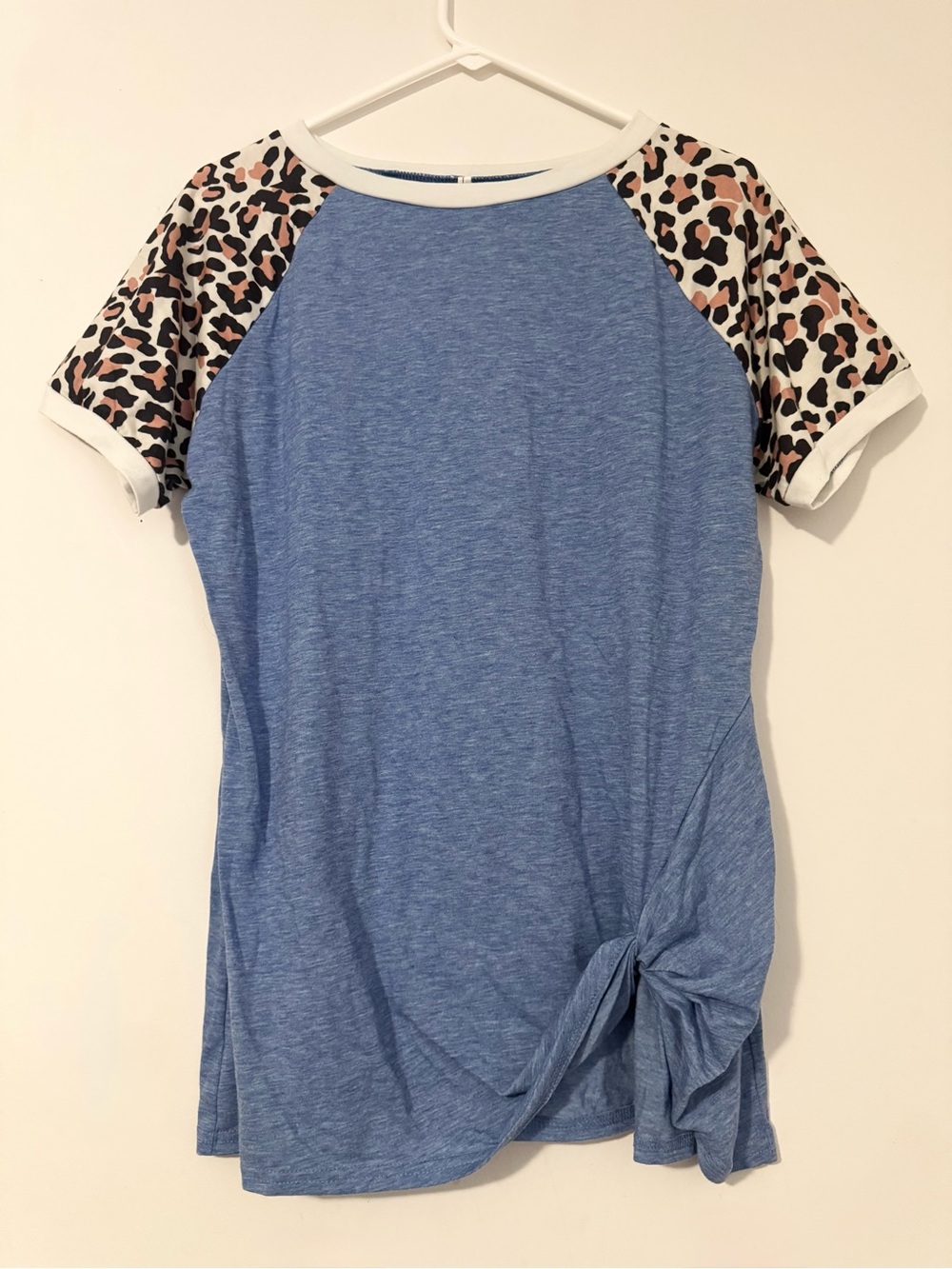 Knot-Front T-Shirt w/ Animal Print Sleeves
